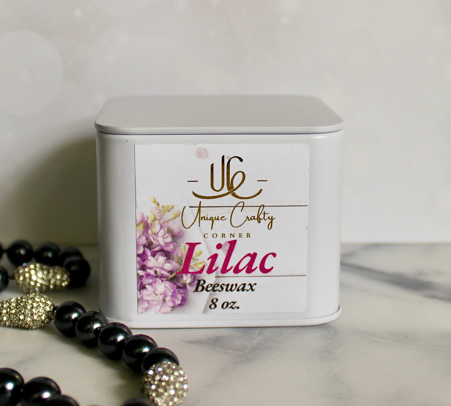 Lilac Candle 8oz Wooden Wick Candle in premium Tin All Natural.