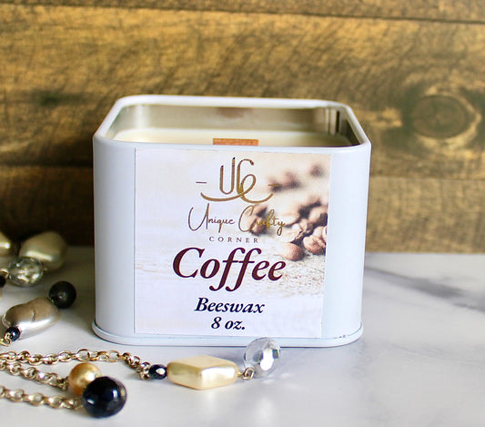 Coffee - Holiday Christmas candle | 8oz Wooden Wick Candle in premium Tin. All Natural.