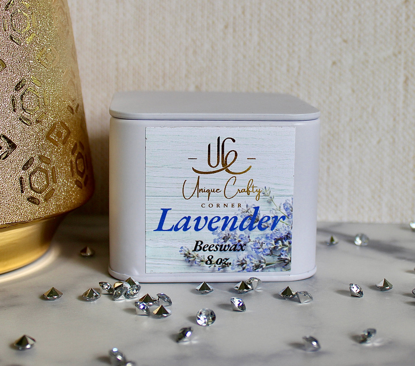 Lavender Beeswax Candle 8oz Wooden Wick Candle in premium Tin All Natural.