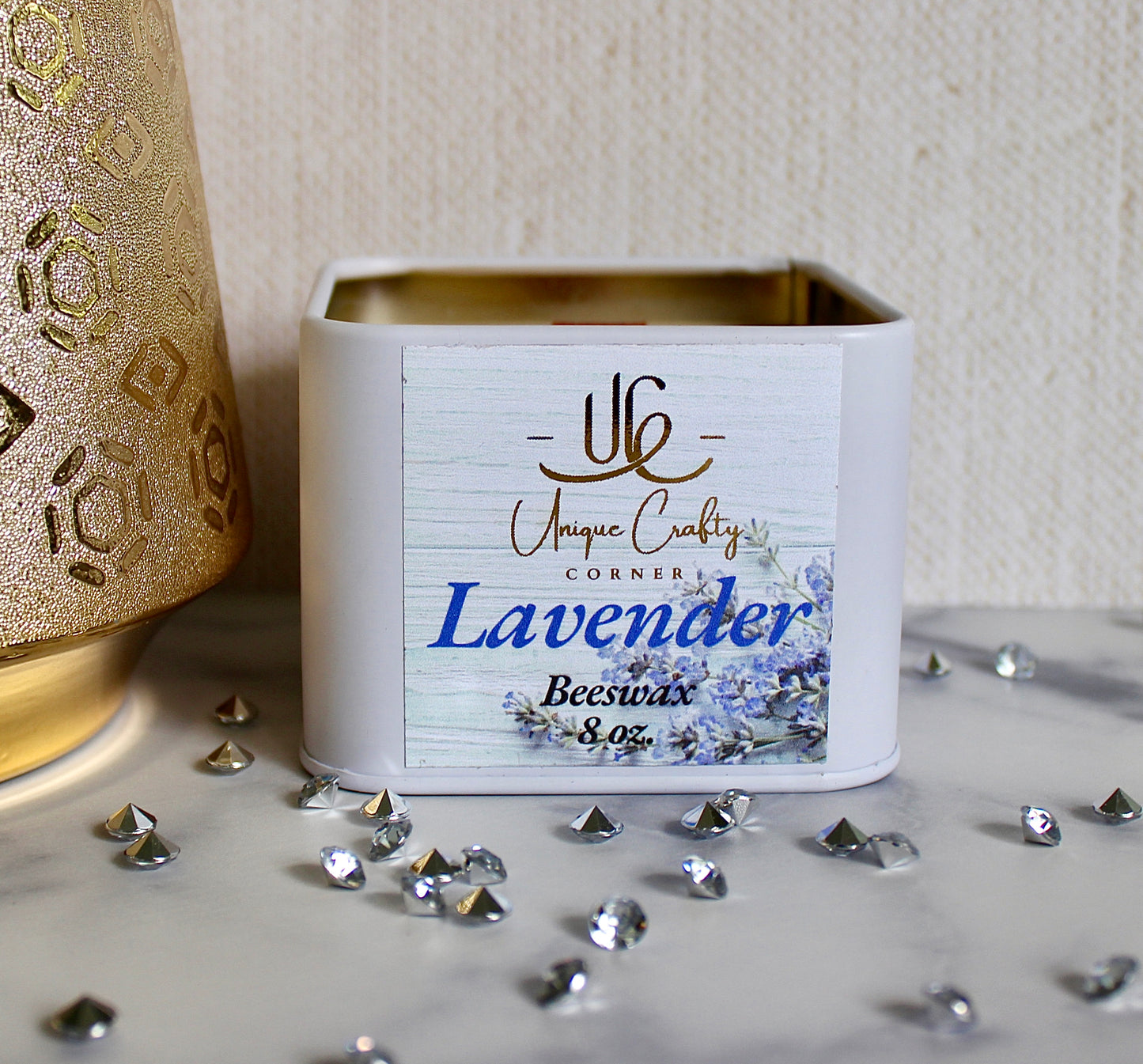 Lavender Beeswax Candle 8oz Wooden Wick Candle in premium Tin All Natural.